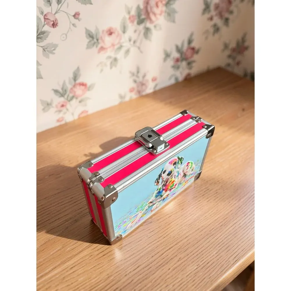 Vaultz Locking Storage Case Colorful Dalmatian Dog Pink Aluminum Box